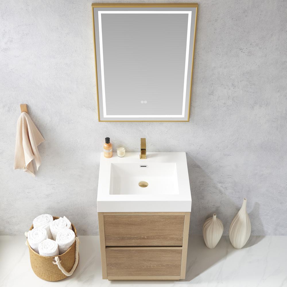 Single Sink Bath Vanity with Composite Integral Square Sink Top and Mirror. Picture 4