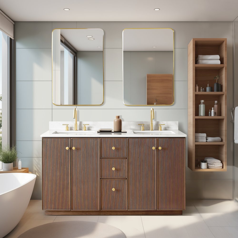 Oza 60M" Free-standing Double Bath Vanity in Aged Dark Brown Oak. Picture 4