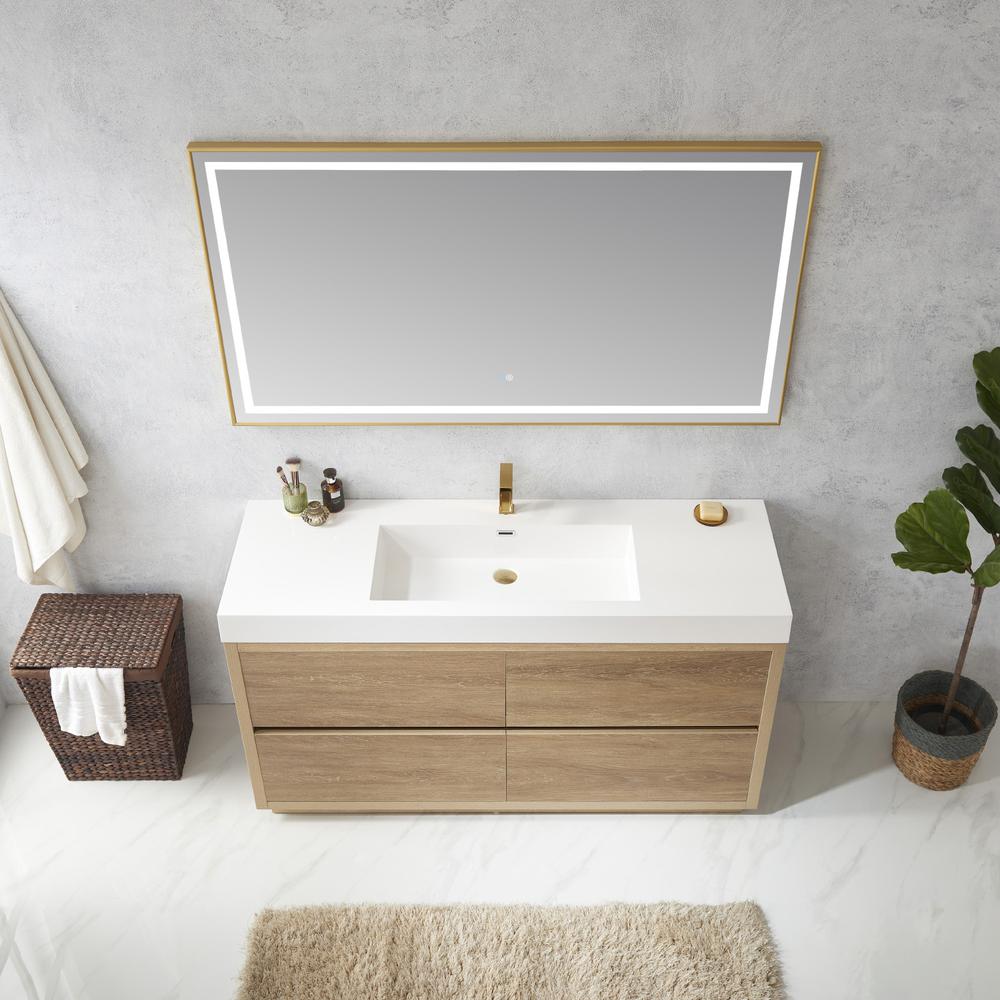 Single Sink Bath Vanity with Composite Integral Square Sink Top and Mirror. Picture 5