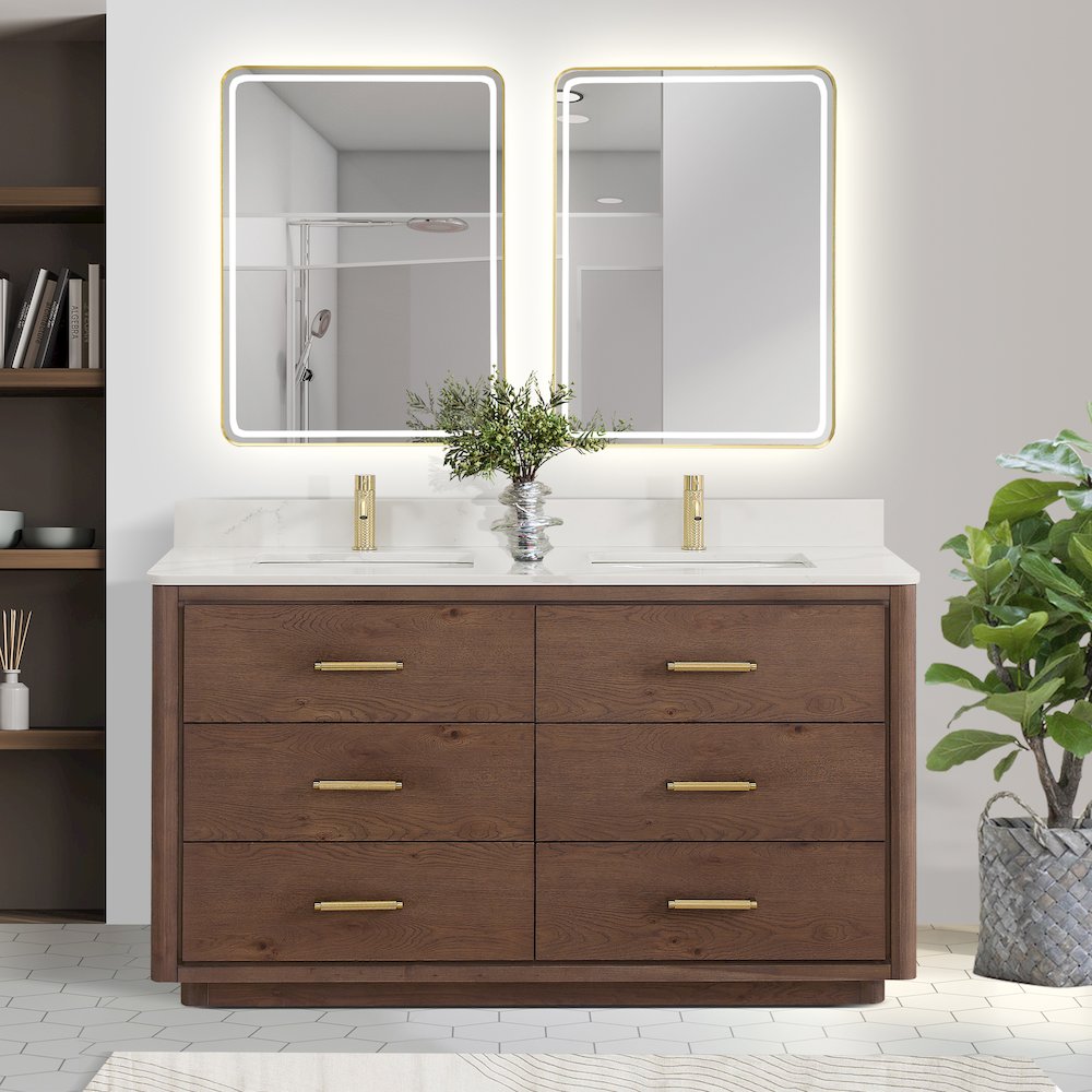 Porto 60M" Free-standing Double Bath Vanity in Aged Dark Brown Oak. Picture 4