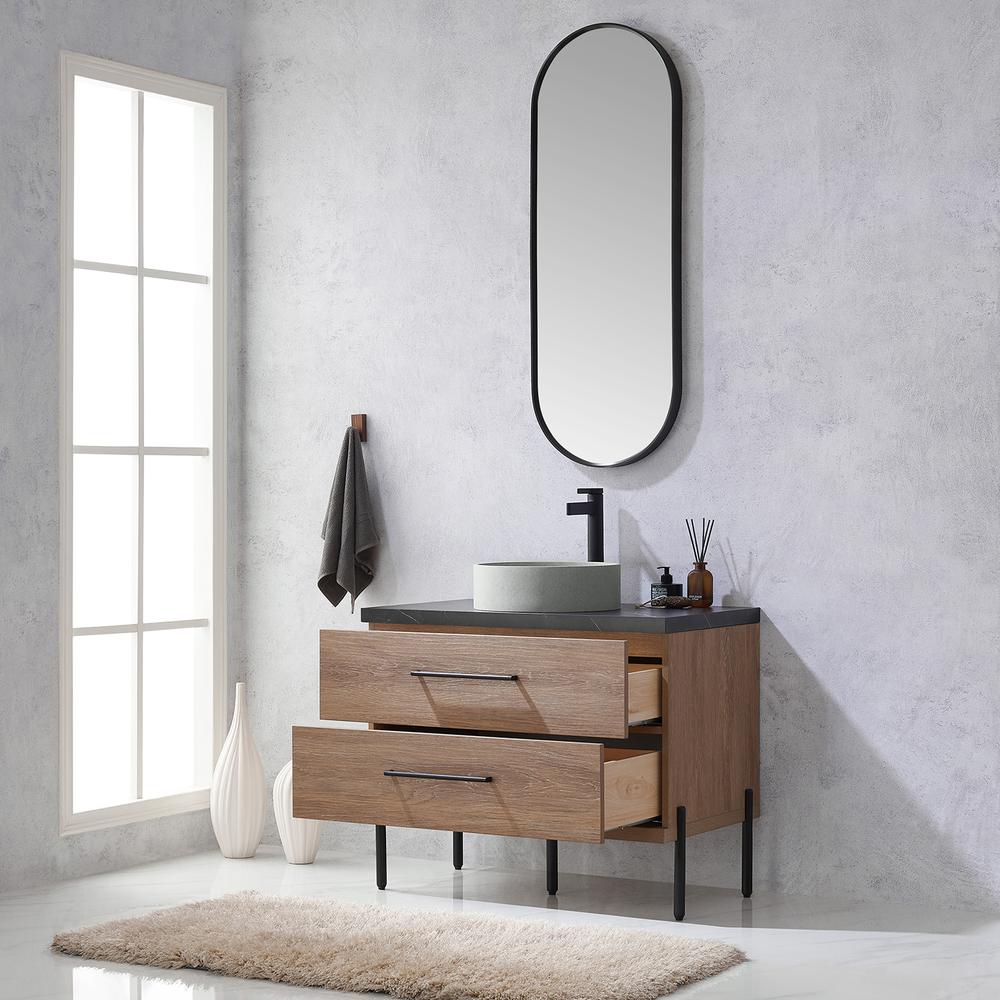 Single Sink Bath Vanity with Sintered Stone Top with Concrete Sink and Mirror. Picture 6