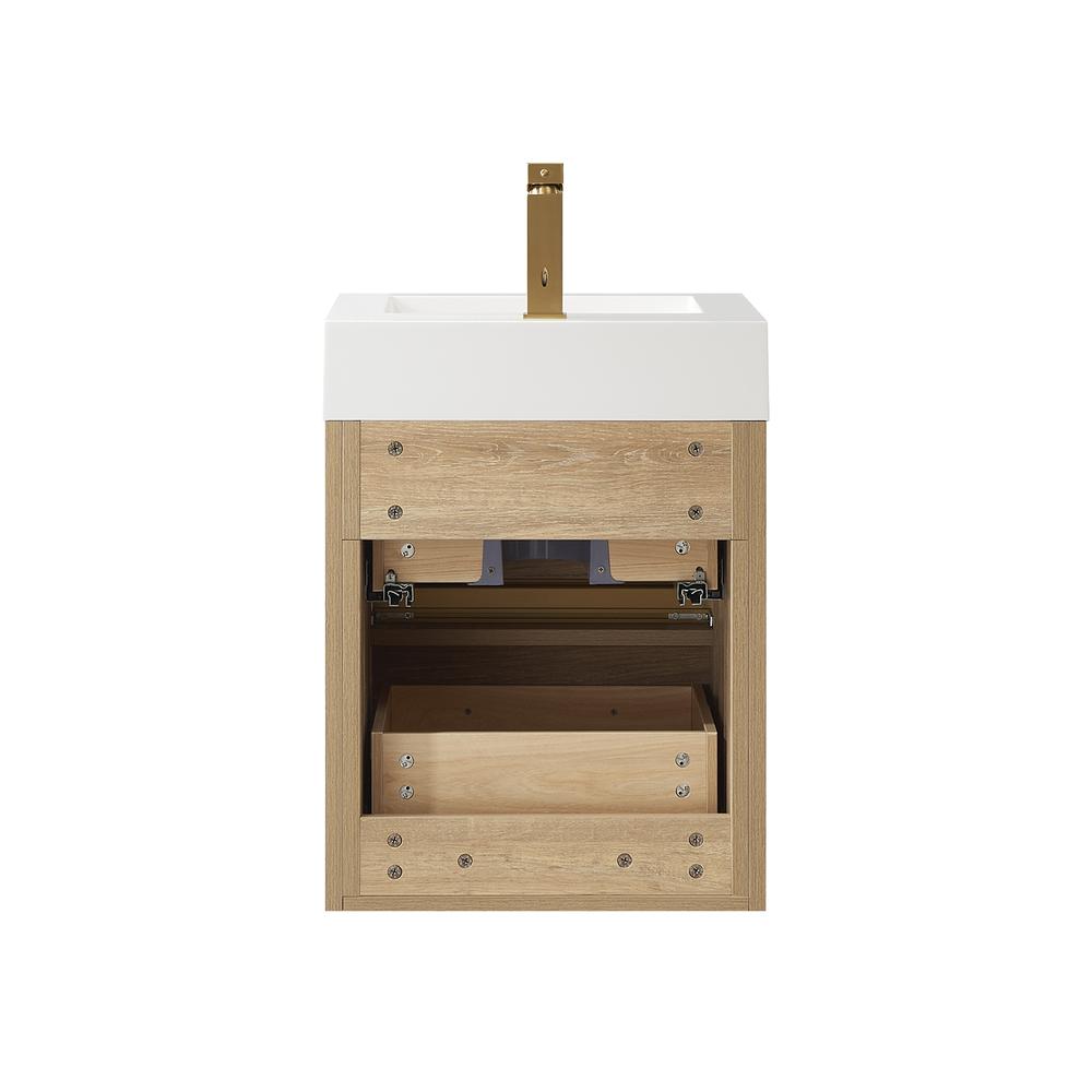 Single Sink Wall-Mount Bath Vanity Composite Integral Square Sink Top, Mirror. Picture 2