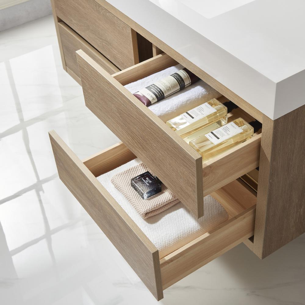 Single Sink Wall-Mount Bath Vanity with Composite Integral Square Sink Top. Picture 9