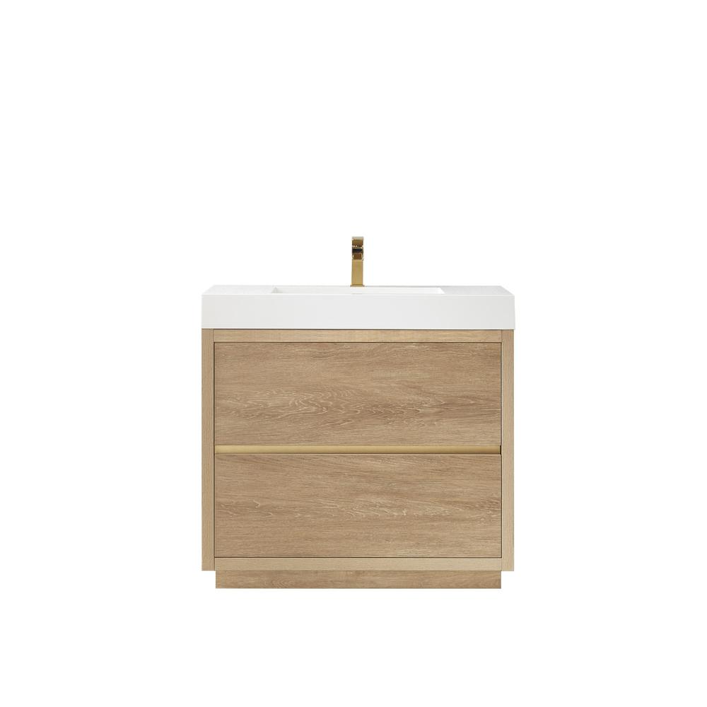 Single Sink Bath Vanity with White Composite Integral Square Sink Top. Picture 1