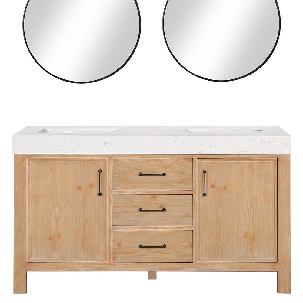 Free-standing Double Bathroom Vanity with Composite top and Mirror. Picture 1