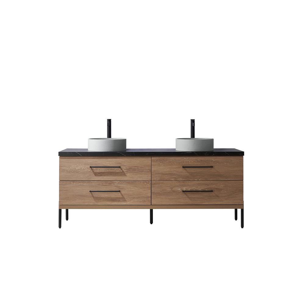 Double Sink Bath Vanity with Black Sintered Stone Top with Concrete Sink. Picture 1