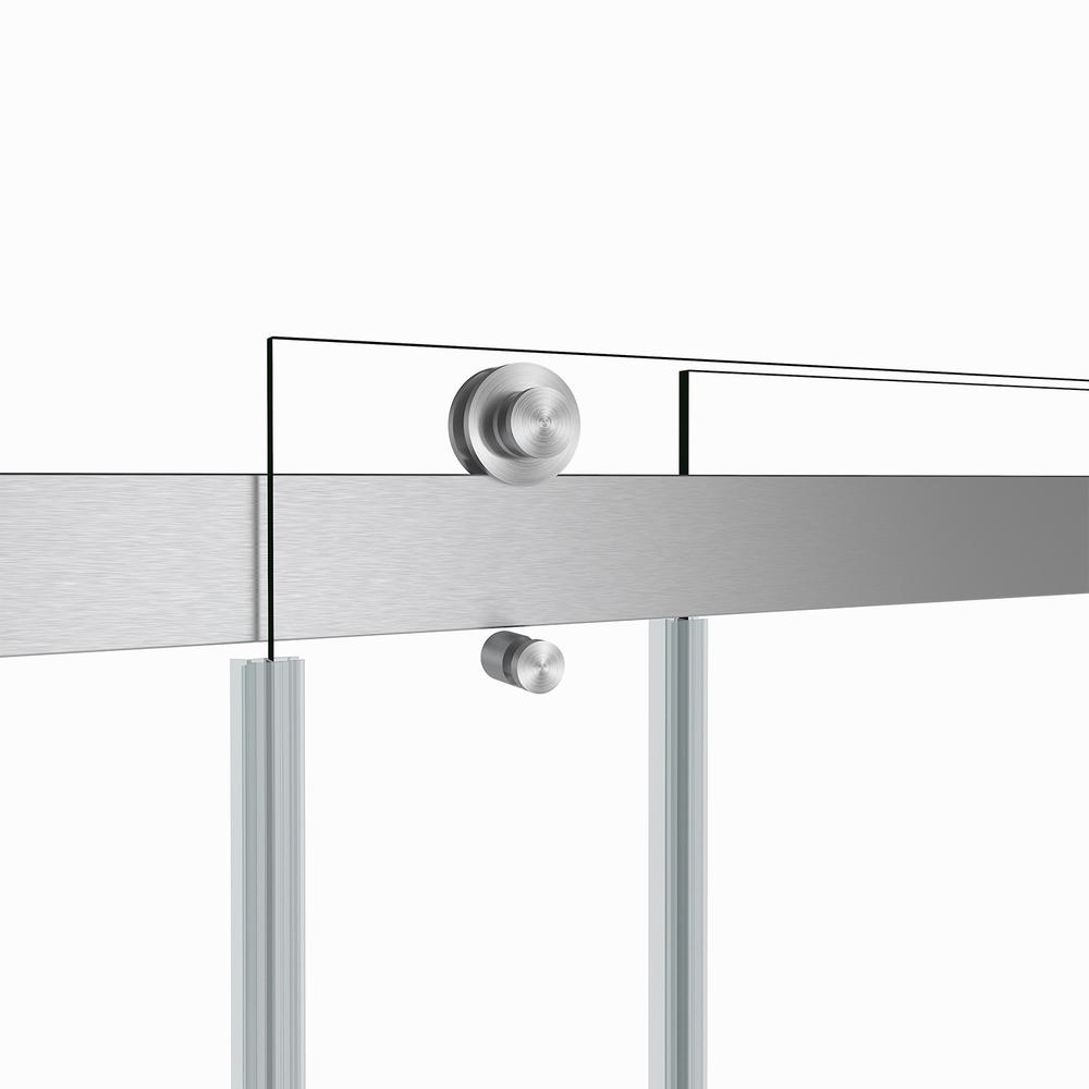 Spezia 60" W x 76" H Double Sliding Frameless Shower Door in Brushed Nickel. Picture 4