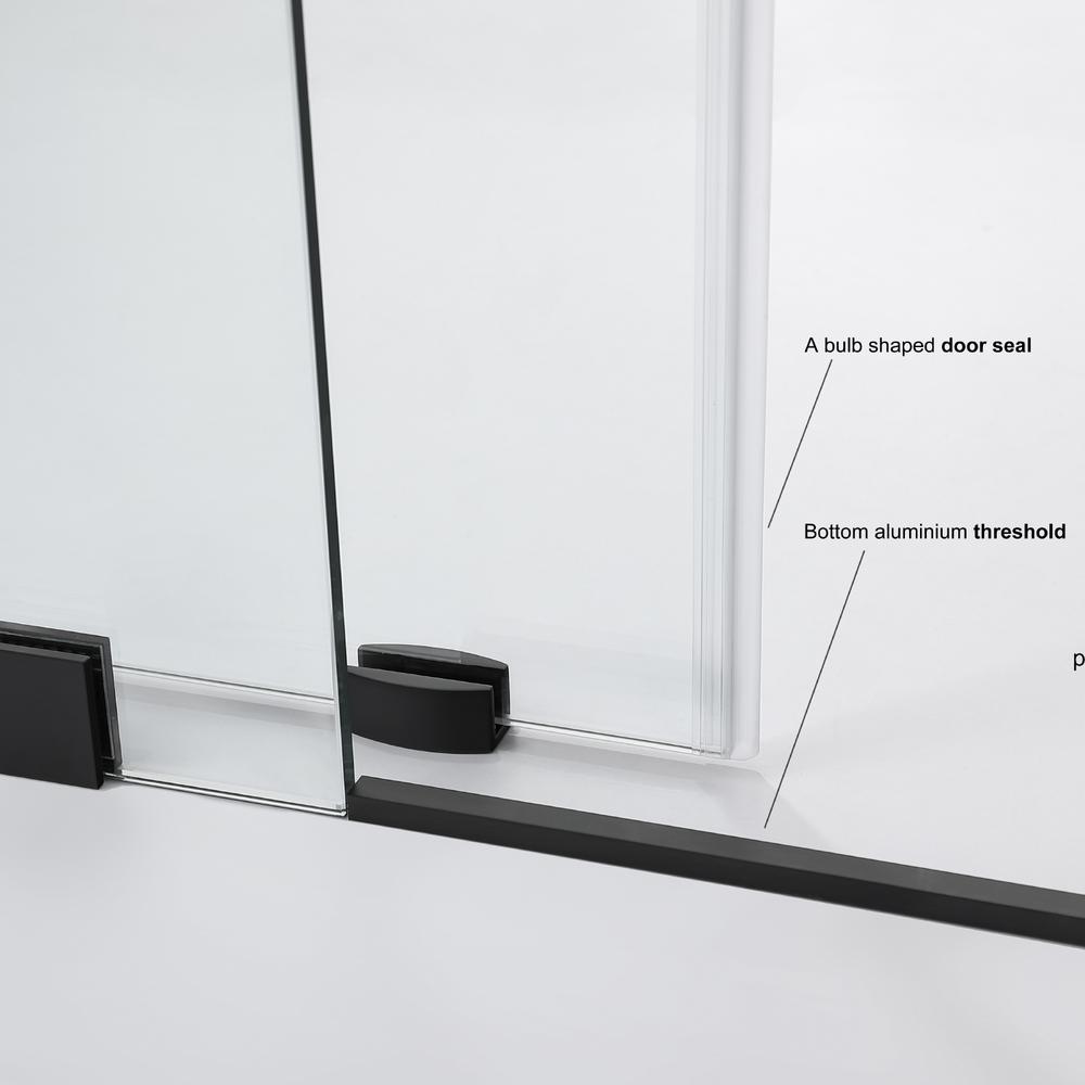 Rectangle Single Sliding Frameless Shower Enclosure in Matte Black. Picture 8