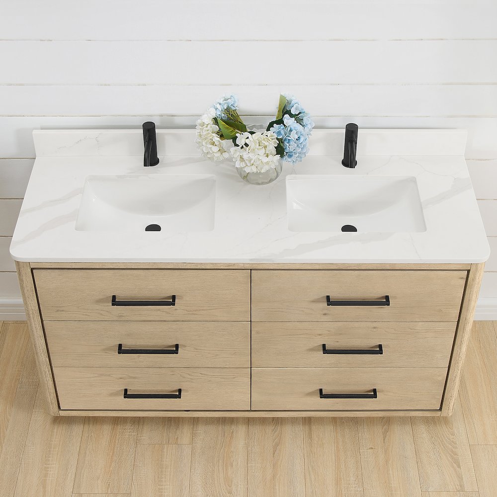 Porto 60M" Free-standing Double Bath Vanity in Aged Natural Oak. Picture 5