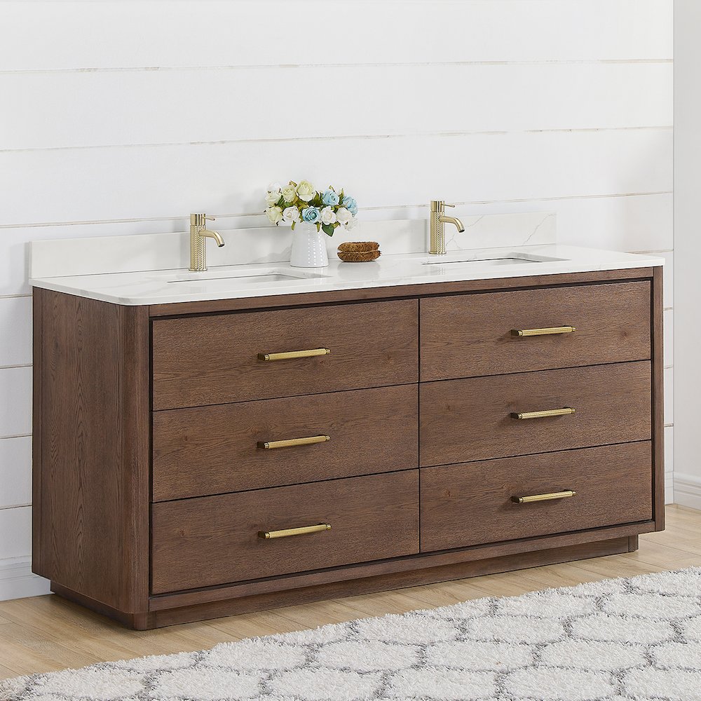 Porto 72" Free-standing Double Bath Vanity in Aged Dark Brown Oak. Picture 4