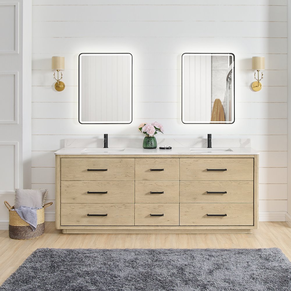 Porto 84" Free-standing Double Bath Vanity in Aged Natural Oak. Picture 6