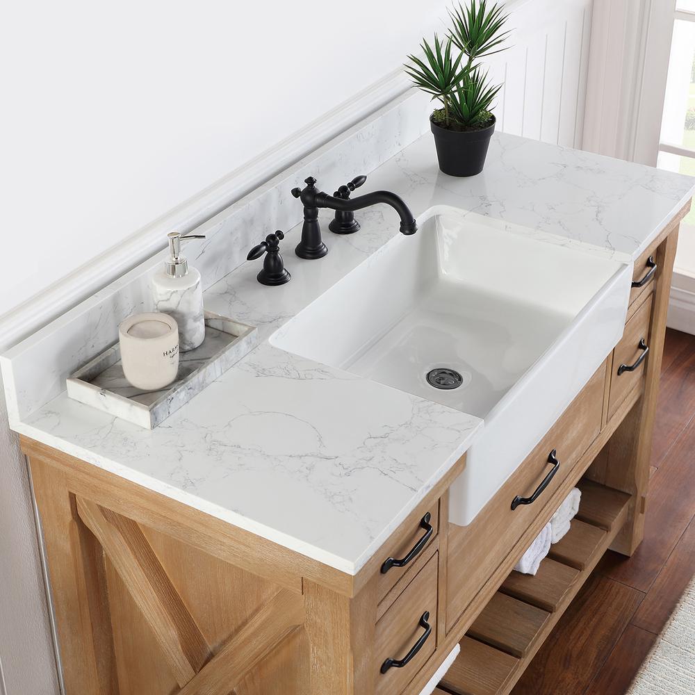 Single Bath Vanity with Composite Stone Top, White Farmhouse Basin. Picture 9