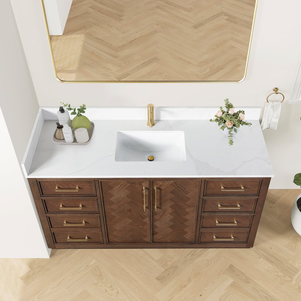 Jakarta 60" Freestanding Single Bath Vanity in Aged Dark Brown Oak. Picture 5