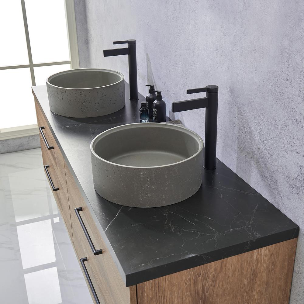 Double Sink Bath Vanity with Black Sintered Stone Top with Concrete Sink. Picture 8