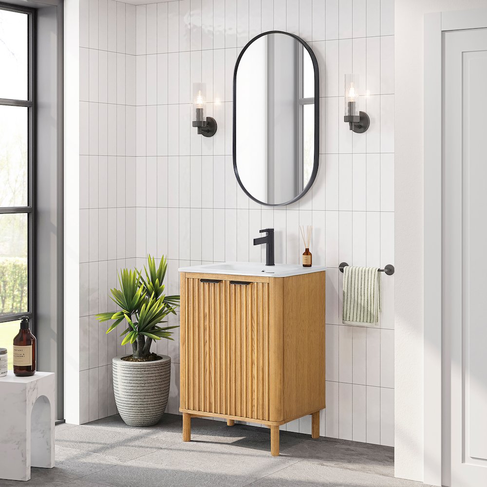 Mumbai 24" Free-standing Single Bath Vanity in Oak Weathering Light Brown. Picture 6