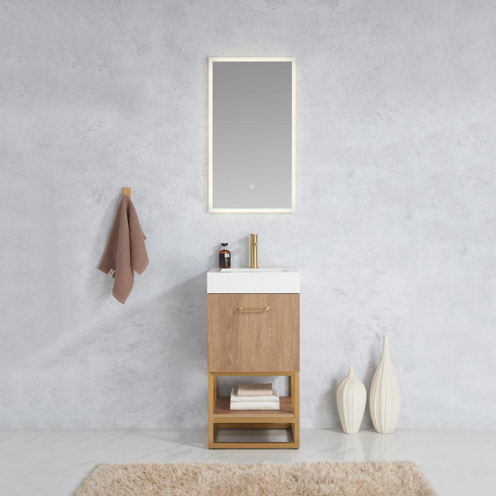 18" Single Sink Bath Vanity with Whole Artificial Stone Basin Top and Mirror. Picture 4