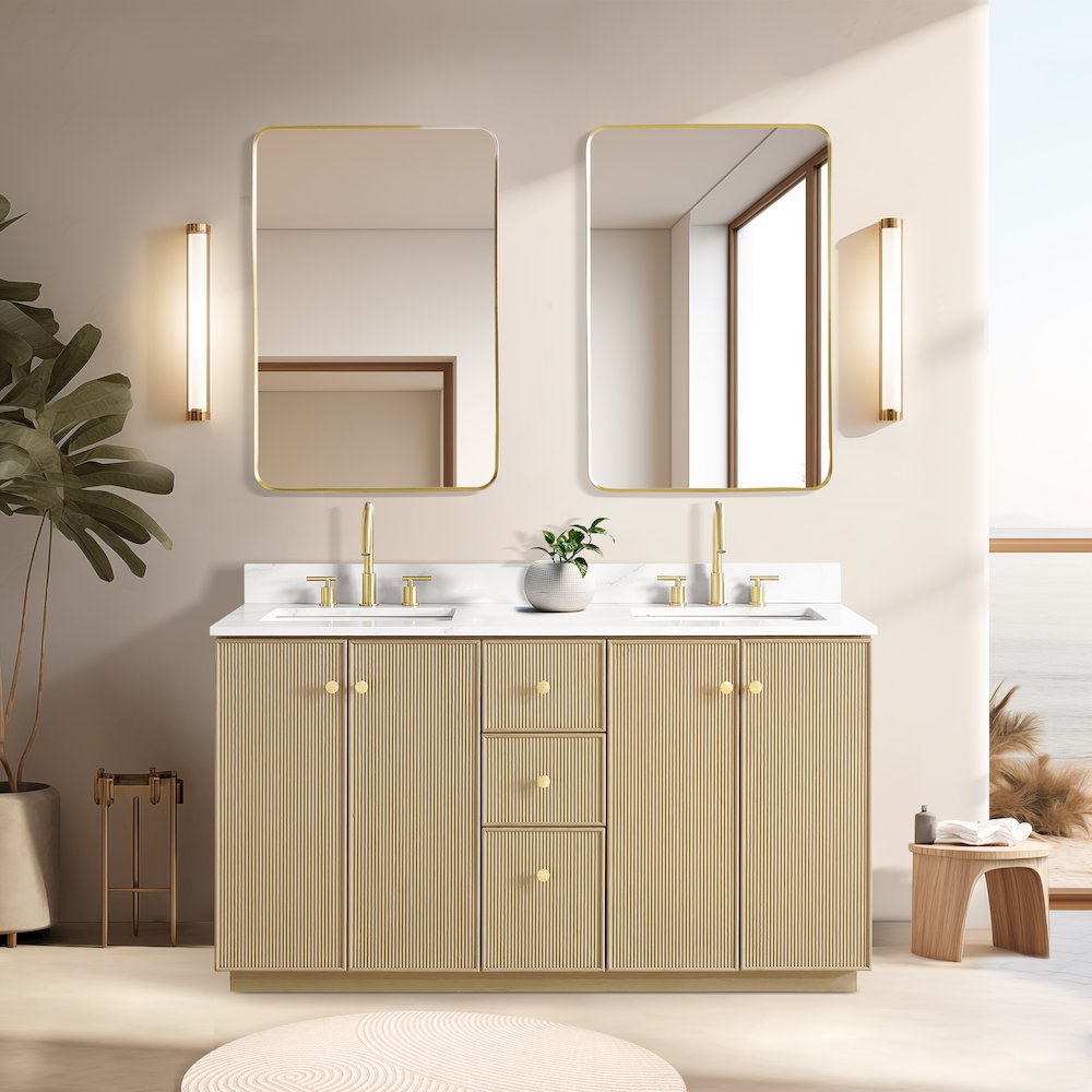 Oza 60M" Free-standing Double Bath Vanity in Aged Natural Oak. Picture 4