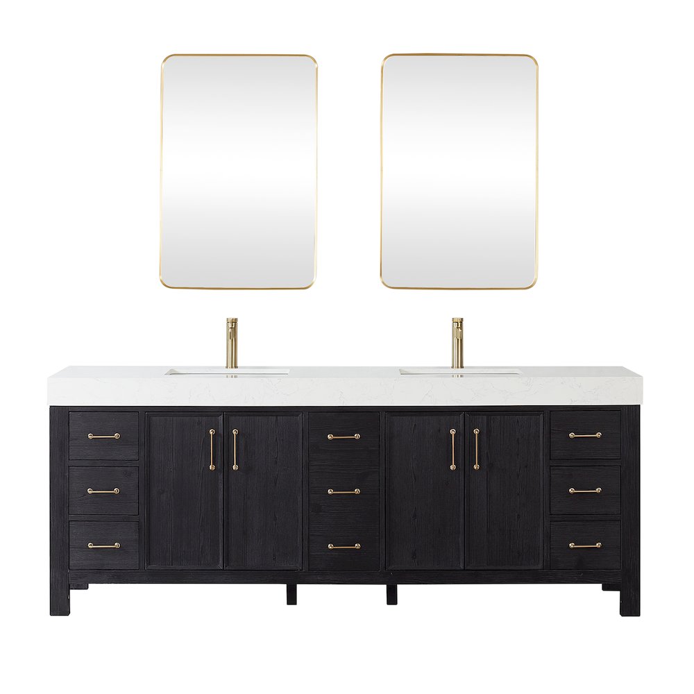 León 84in. Free-standing Double Bathroom Vanity in Fir Wood Black. Picture 1