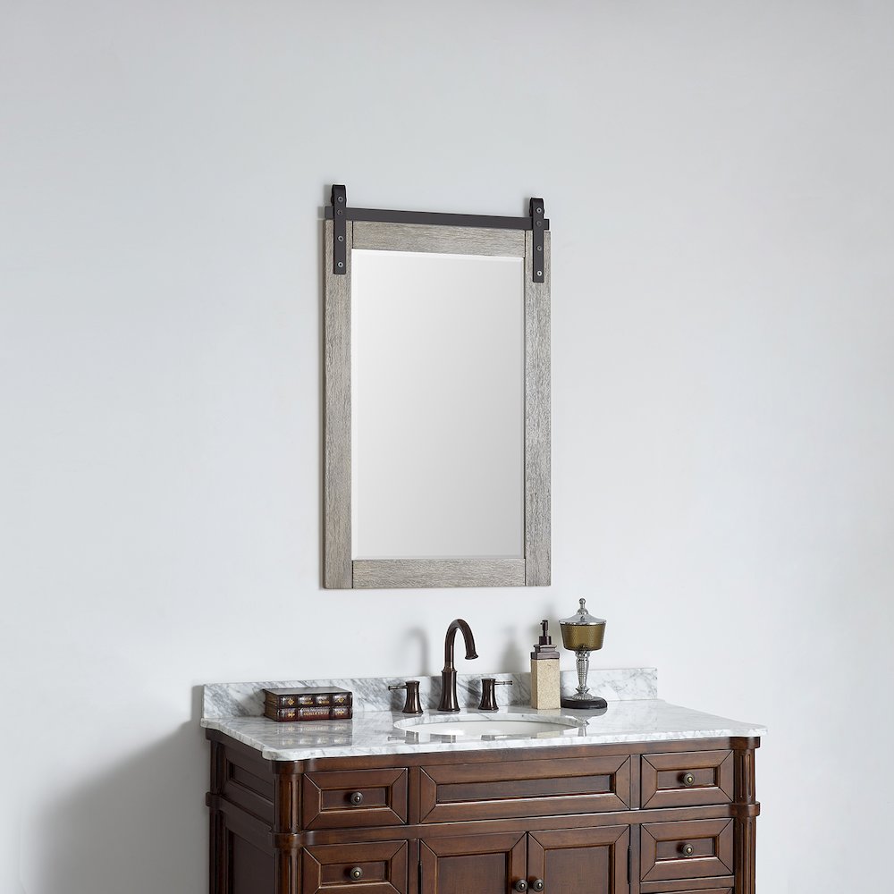 Cortes 24" Rectangular Bathroom Vanity Barndoor Wall Mount Mirror in Grey. Picture 3