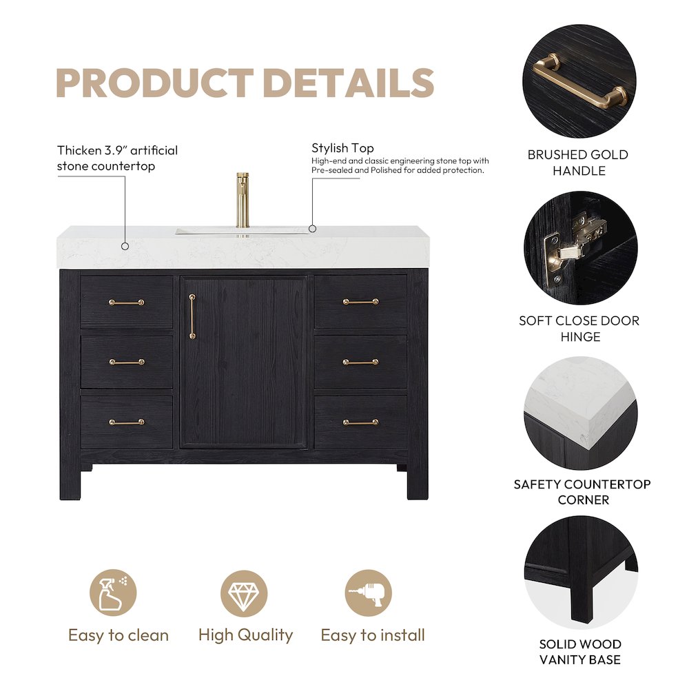 León 48in. Free-standing Single Bathroom Vanity in Fir Wood Black. Picture 16