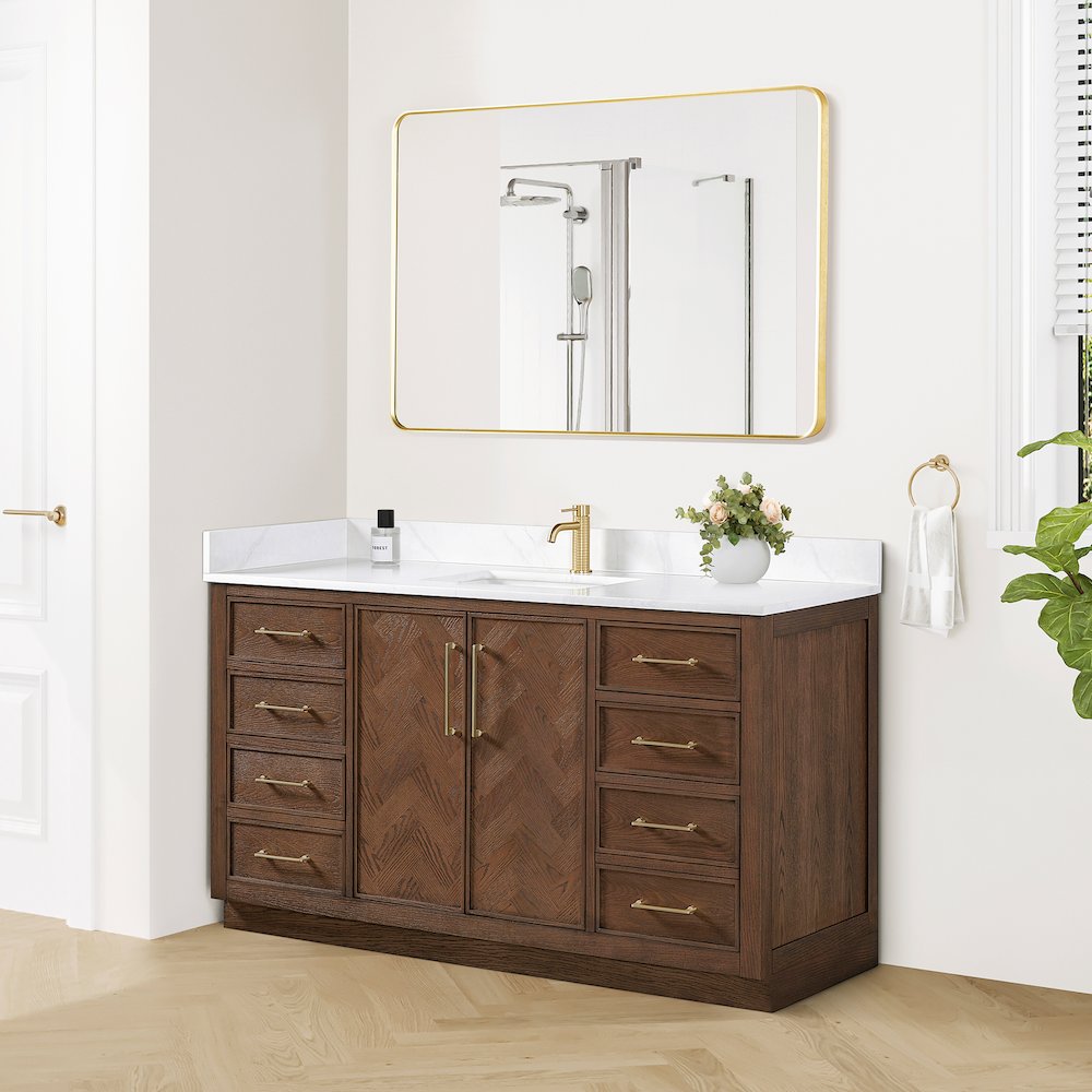 Jakarta 60" Freestanding Single Bath Vanity in Aged Dark Brown Oak. Picture 4