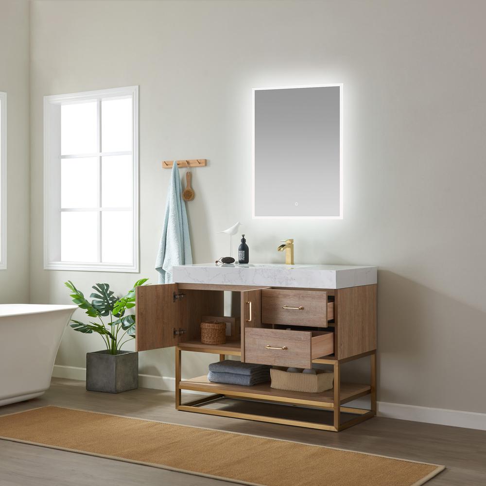 42" Single Vanity with White Grain Stone Countertop With Mirror. Picture 6