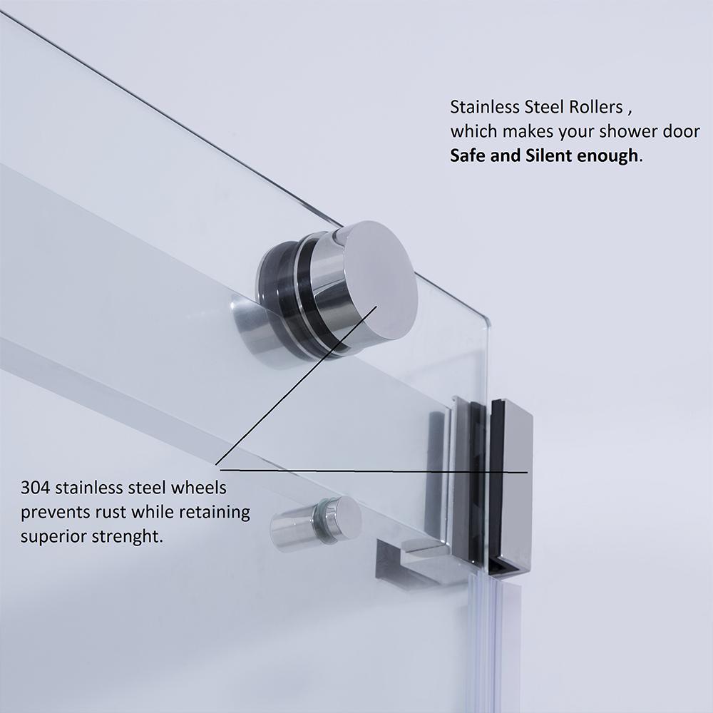 Spezia 60" W x 76" H Double Sliding Frameless Shower Door in Brushed Nickel. Picture 7