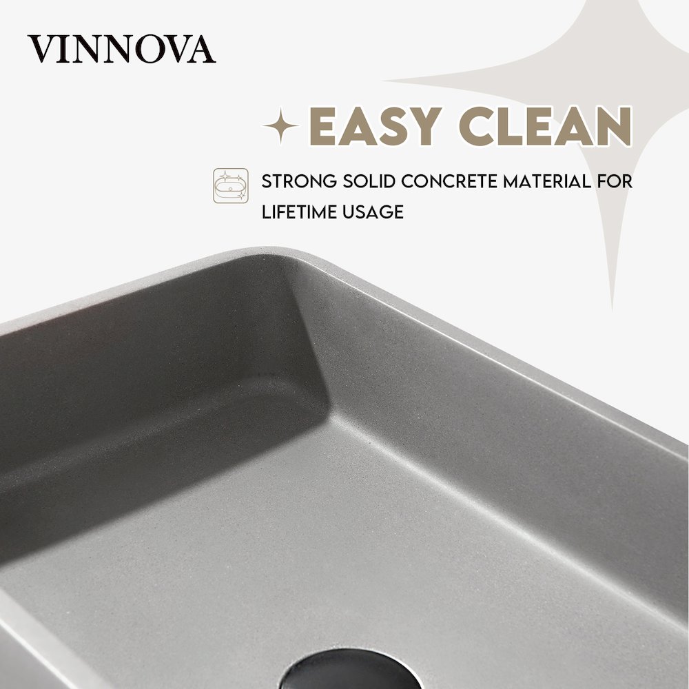 Vinnova Avila Grey Concrete Rectangular Vessel Bathroom Sink. Picture 6