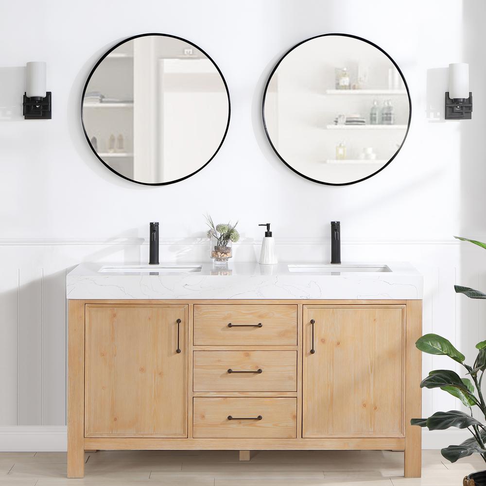 Free-standing Double Bathroom Vanity with Composite top and Mirror. Picture 10