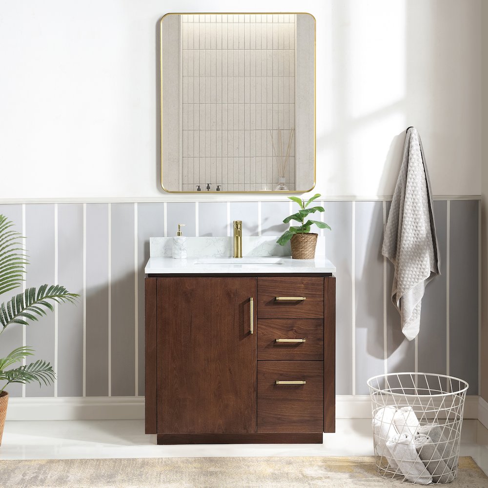 San 36" Free-standing Single Bath Vanity in Natural Walnut. Picture 3