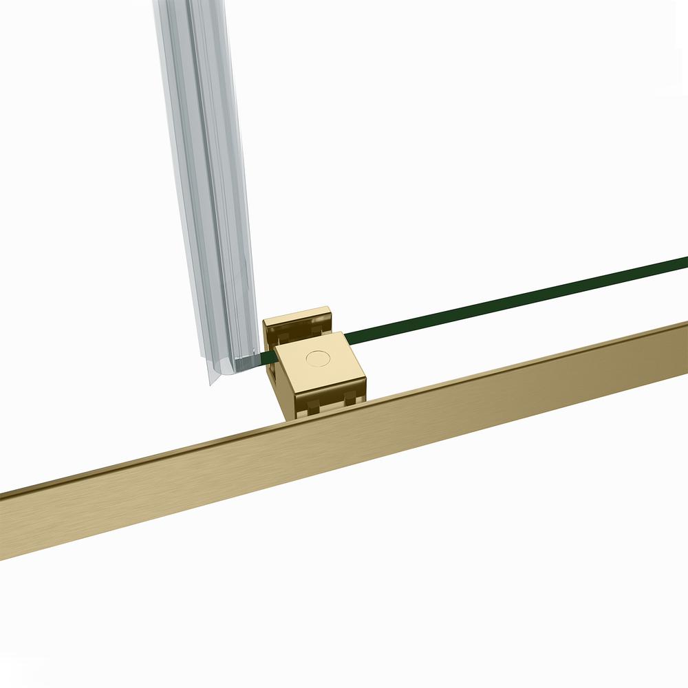 Spezia 48" W x 76" H Double Sliding Frameless Shower Door in Brushed Gold. Picture 3