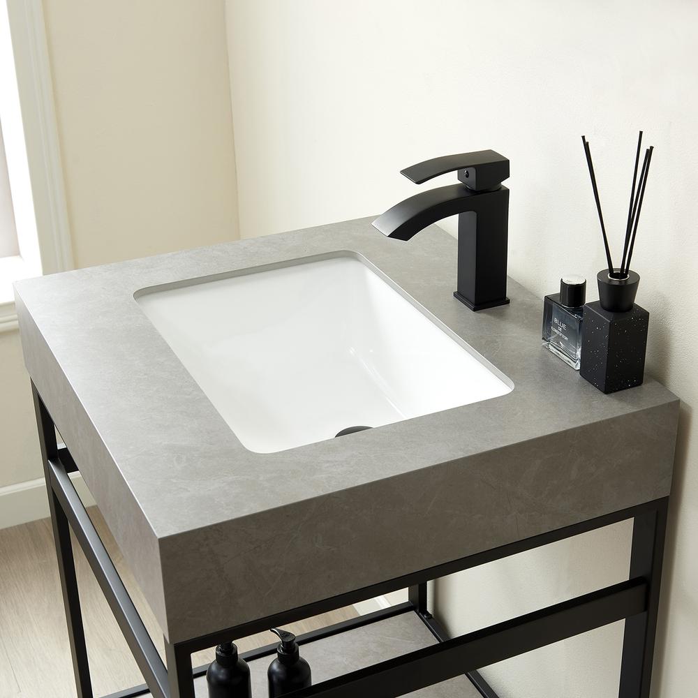 Single Sink Bath Vanity Metal Support with Grey Sintered Stone Top. Picture 5