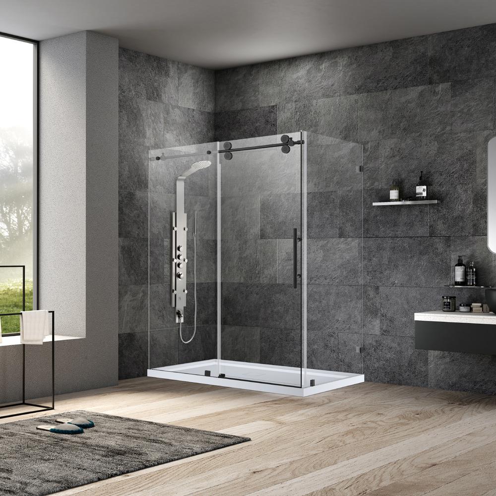 Rectangle Single Sliding Frameless Shower Enclosure in Matte Black. Picture 12