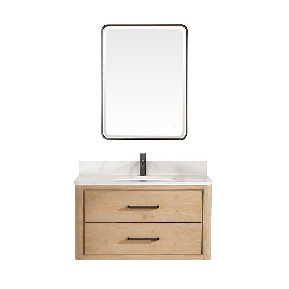 Cristo 36" Floating Single Bath Vanity in Fir Wood Brown. Picture 1