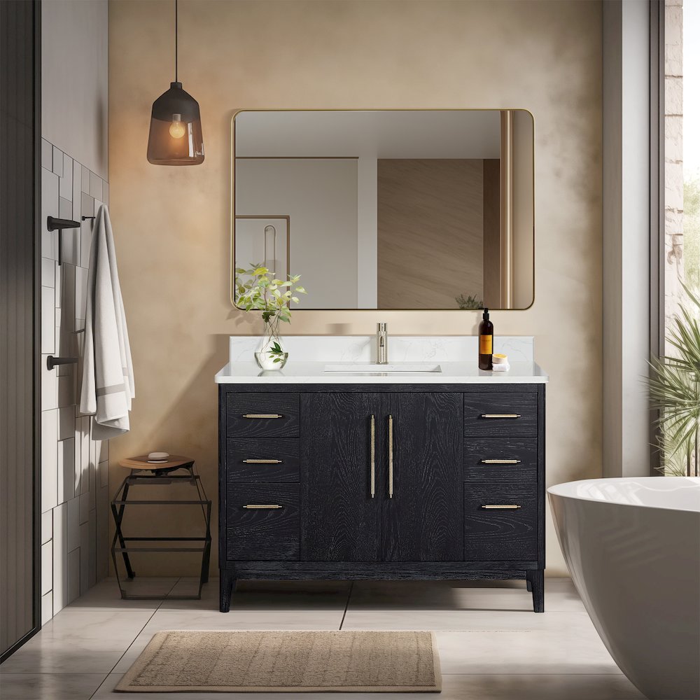 Gara 48" Free-standing Single Bath Vanity in Fir Wood Black. Picture 4