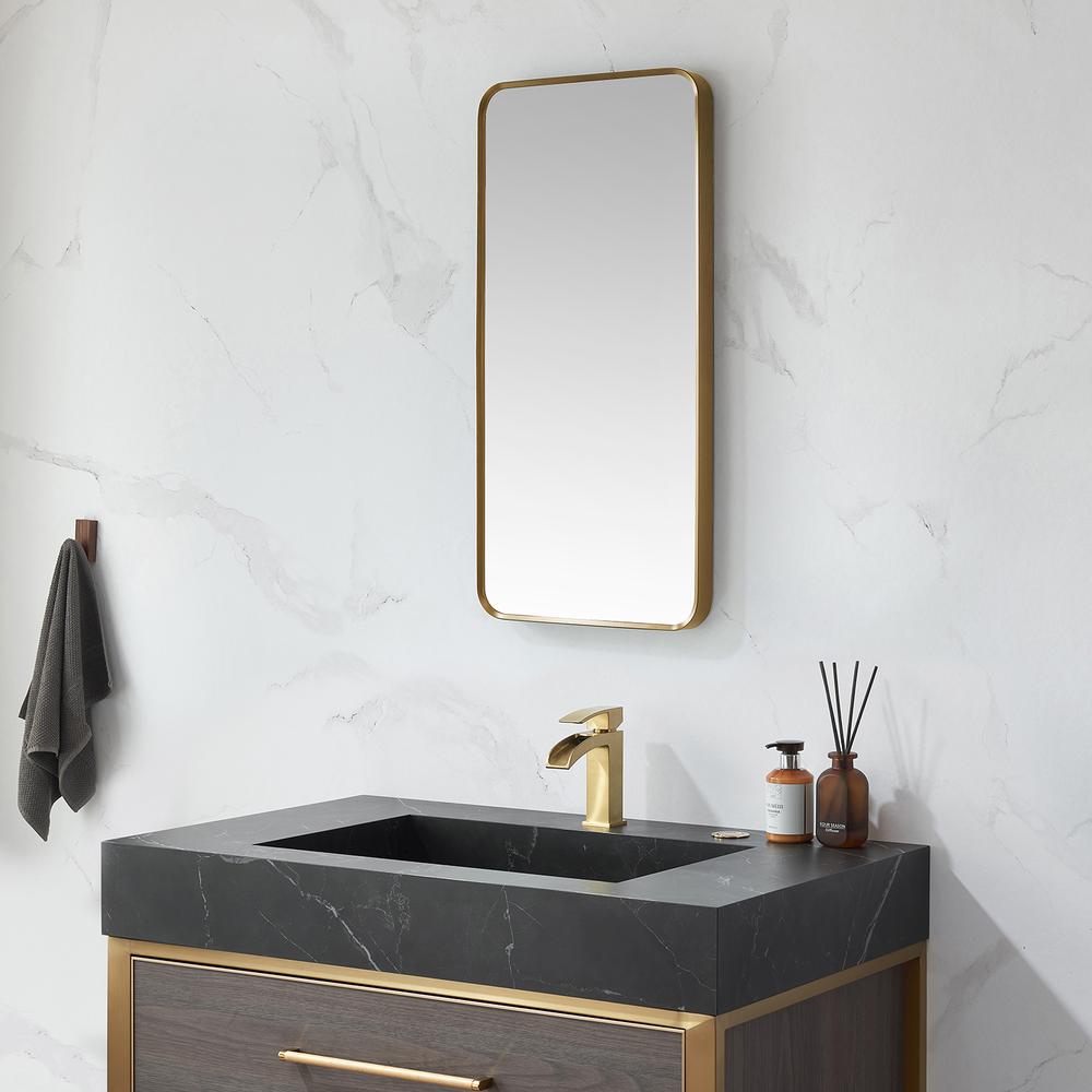 Mutriku 18 in. W x 36 in. H Rectangle Metal Wall Mirror in Brushed Gold. Picture 4