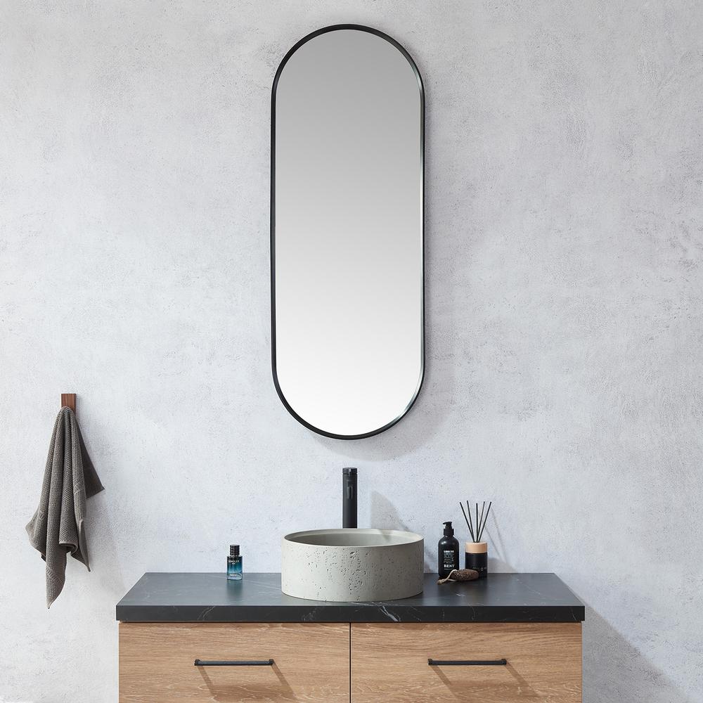 Luarca 18 in. W x 48 in. H Oval Metal Wall Mirror in Brushed Black. Picture 3
