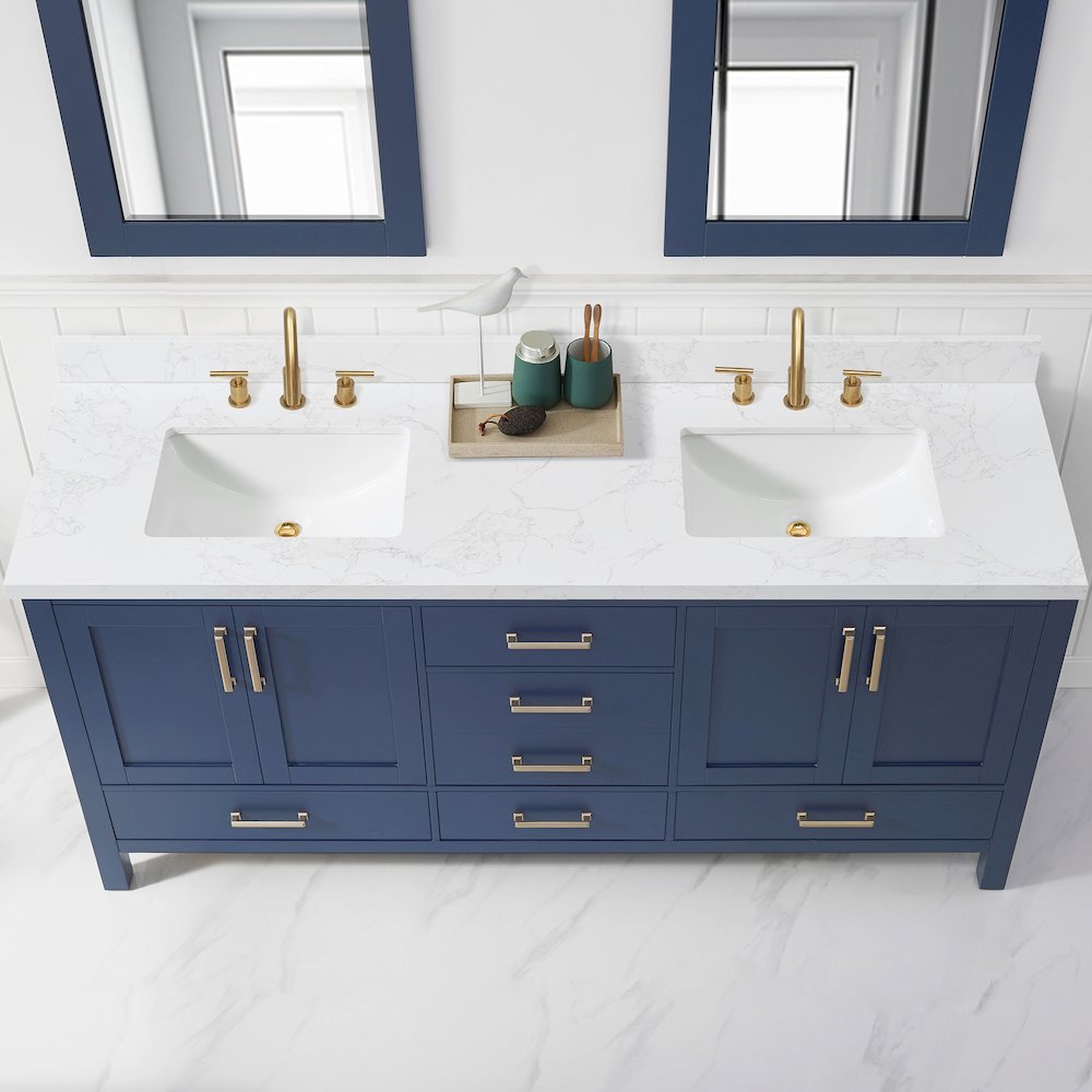 Composite Stone Vanity Top in Grain White with White Rectangular Double Sink. Picture 6