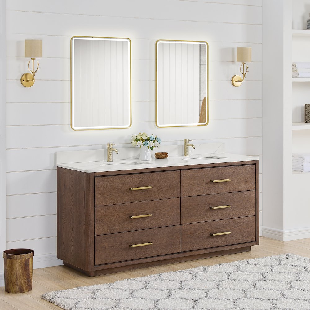 Porto 72" Free-standing Double Bath Vanity in Aged Dark Brown Oak. Picture 8