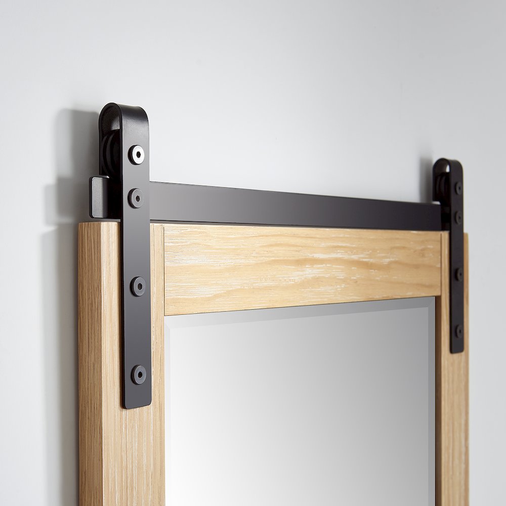 Cortes 24" Rectangular Bathroom Vanity Barndoor Wall Mount Mirror in Pine. Picture 4