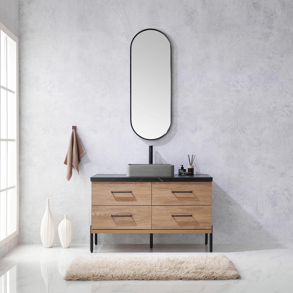 Single Sink Bath Vanity with Sintered Stone Top with Concrete Sink and Mirror. Picture 4
