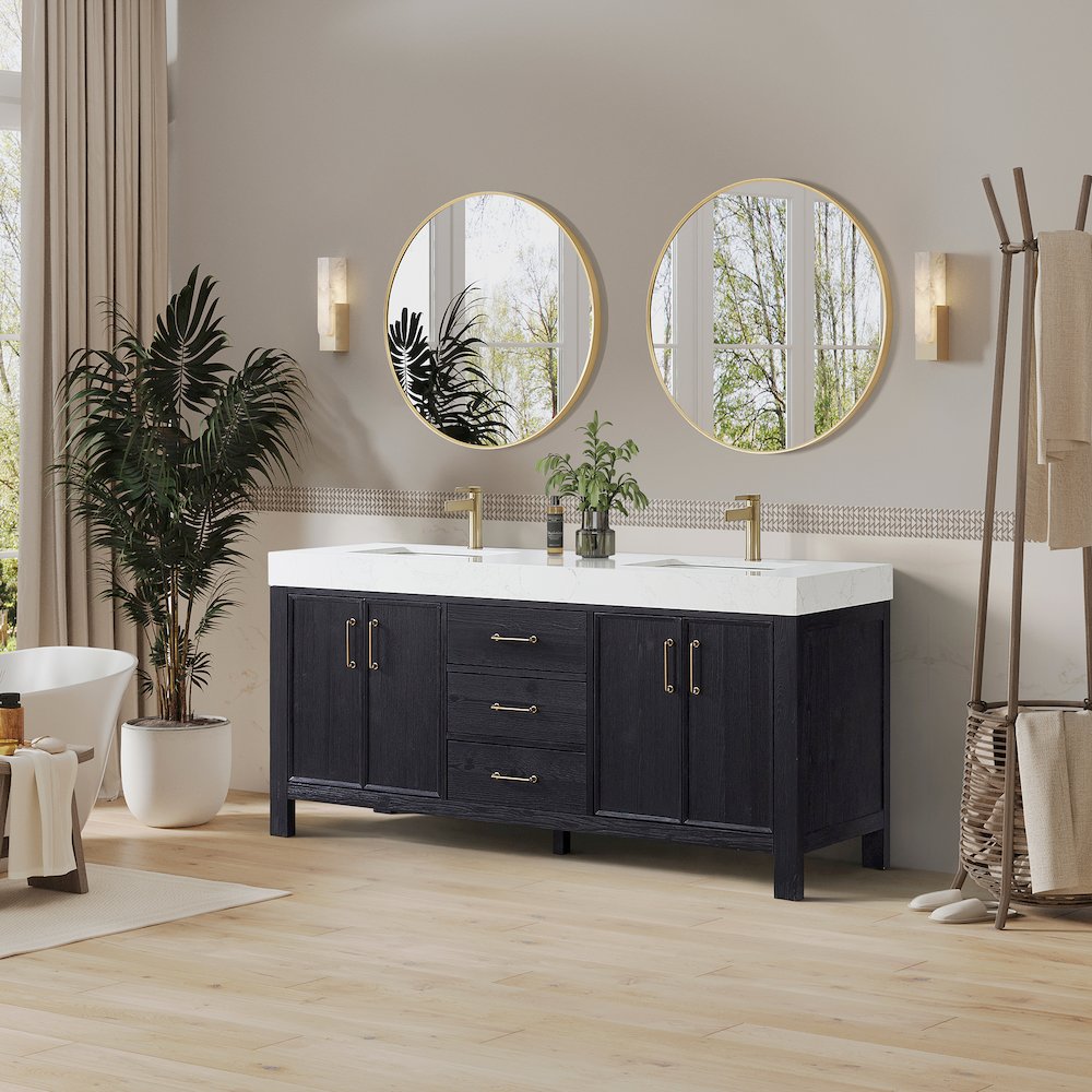 León 72in. Free-standing Double Bathroom Vanity in Fir Wood Black. Picture 4