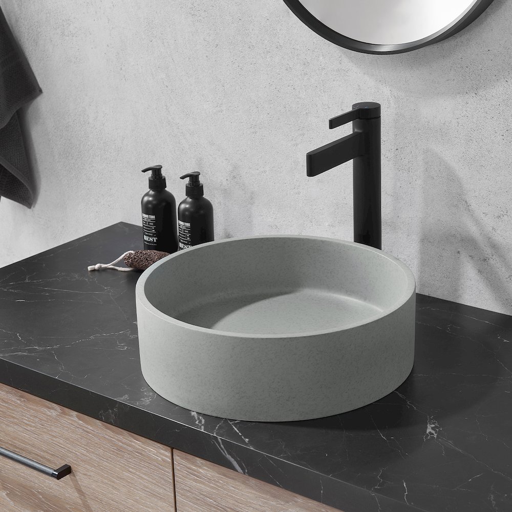Vinnova Moguer Grey Concrete Circular Vessel Bathroom Sink. Picture 7