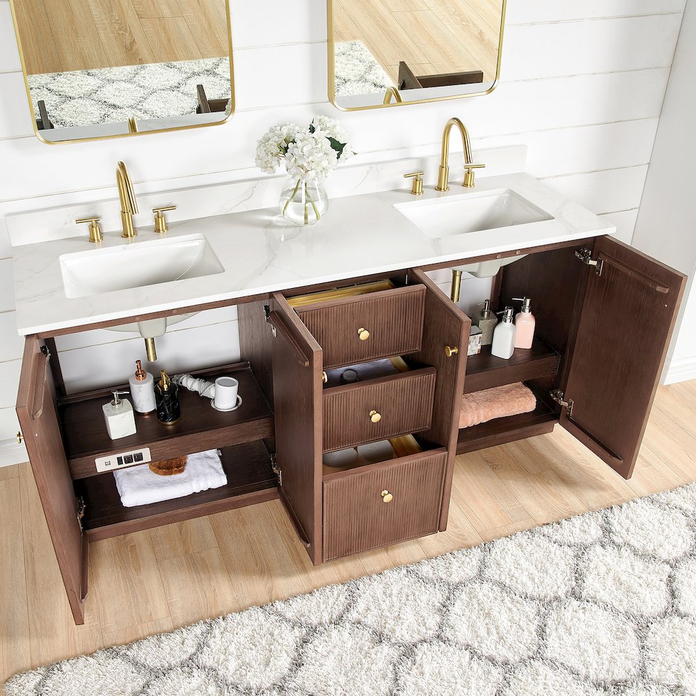 Oza 72" Free-standing Double Bath Vanity in Aged Dark Brown Oak. Picture 7