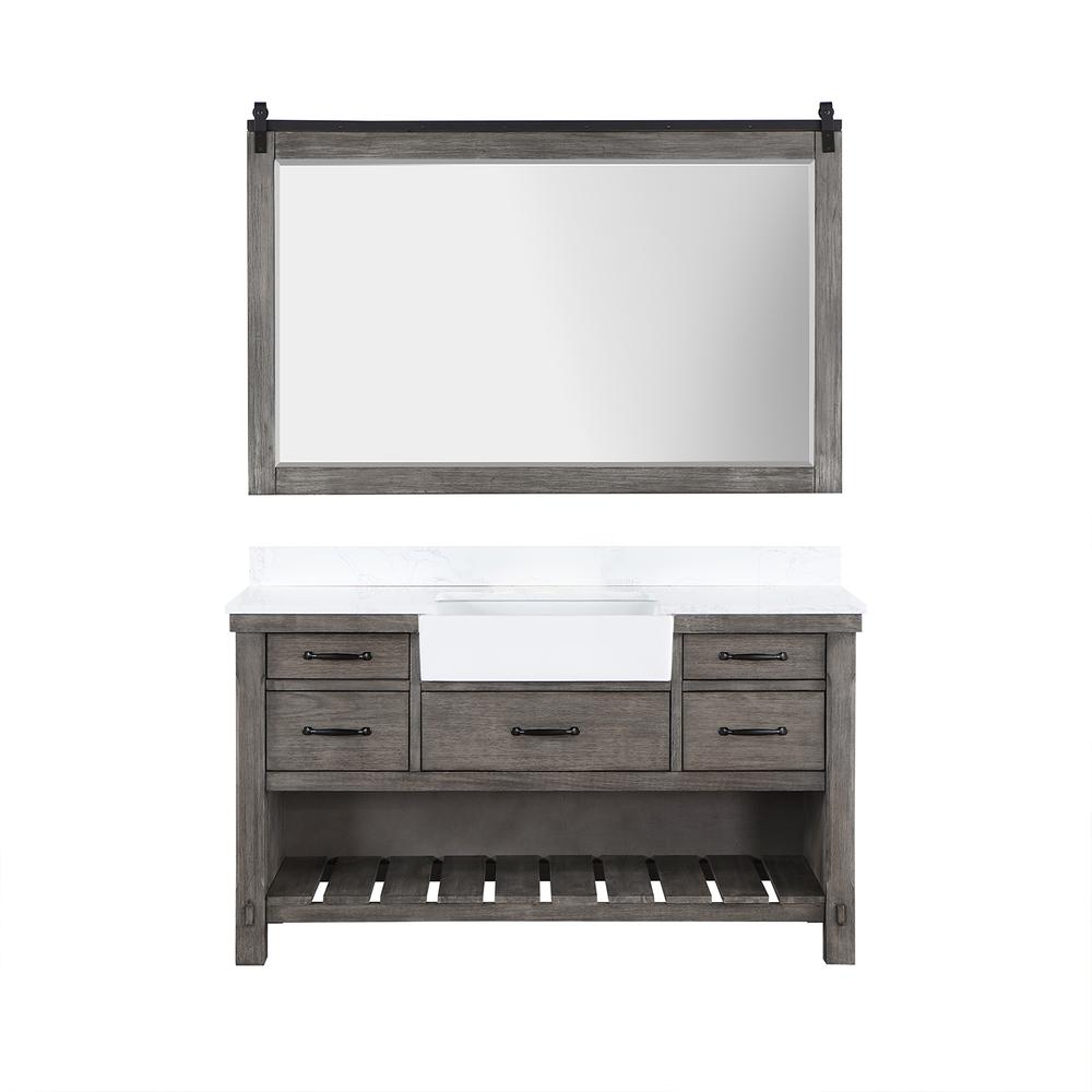 Single Bath Vanity with Composite Stone Top, White Farmhouse Basin and Mirror. Picture 2