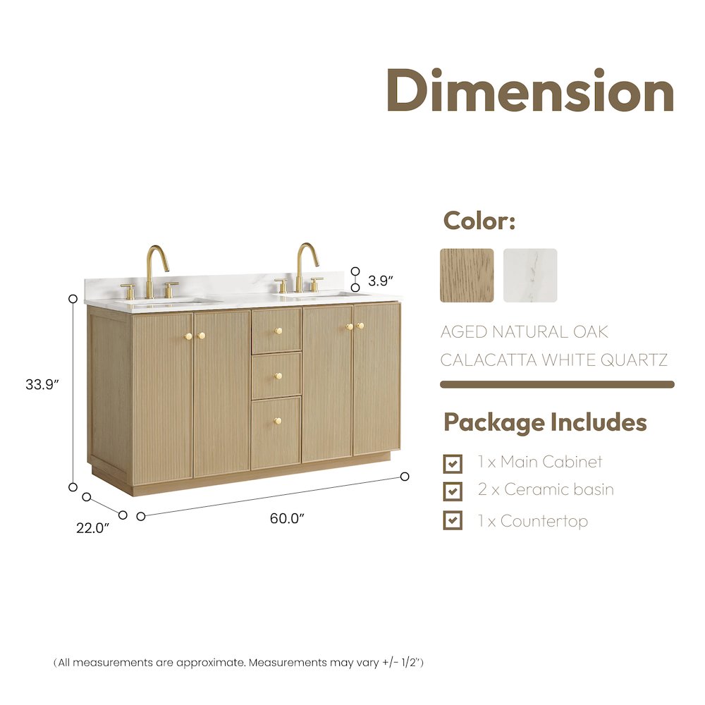 Oza 60M" Free-standing Double Bath Vanity in Aged Natural Oak. Picture 18