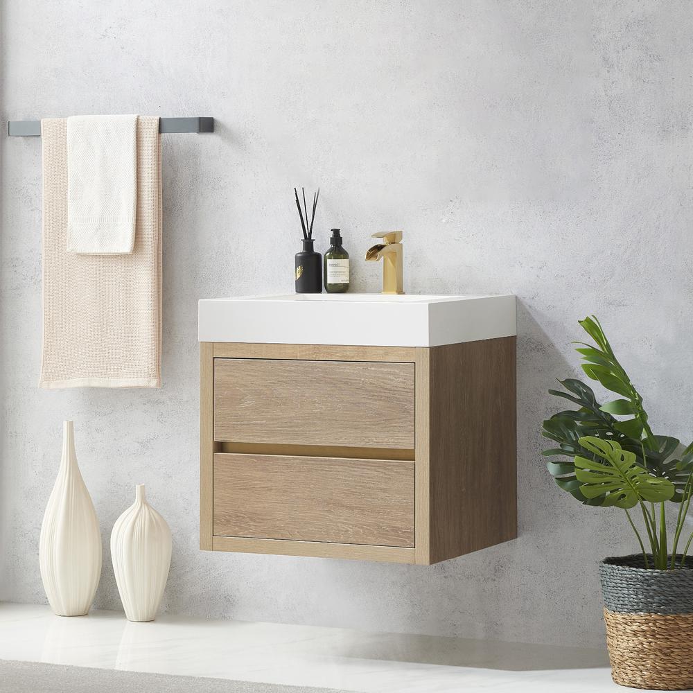 Single Sink Wall-Mount Bath Vanity with Composite Integral Square Sink Top. Picture 6