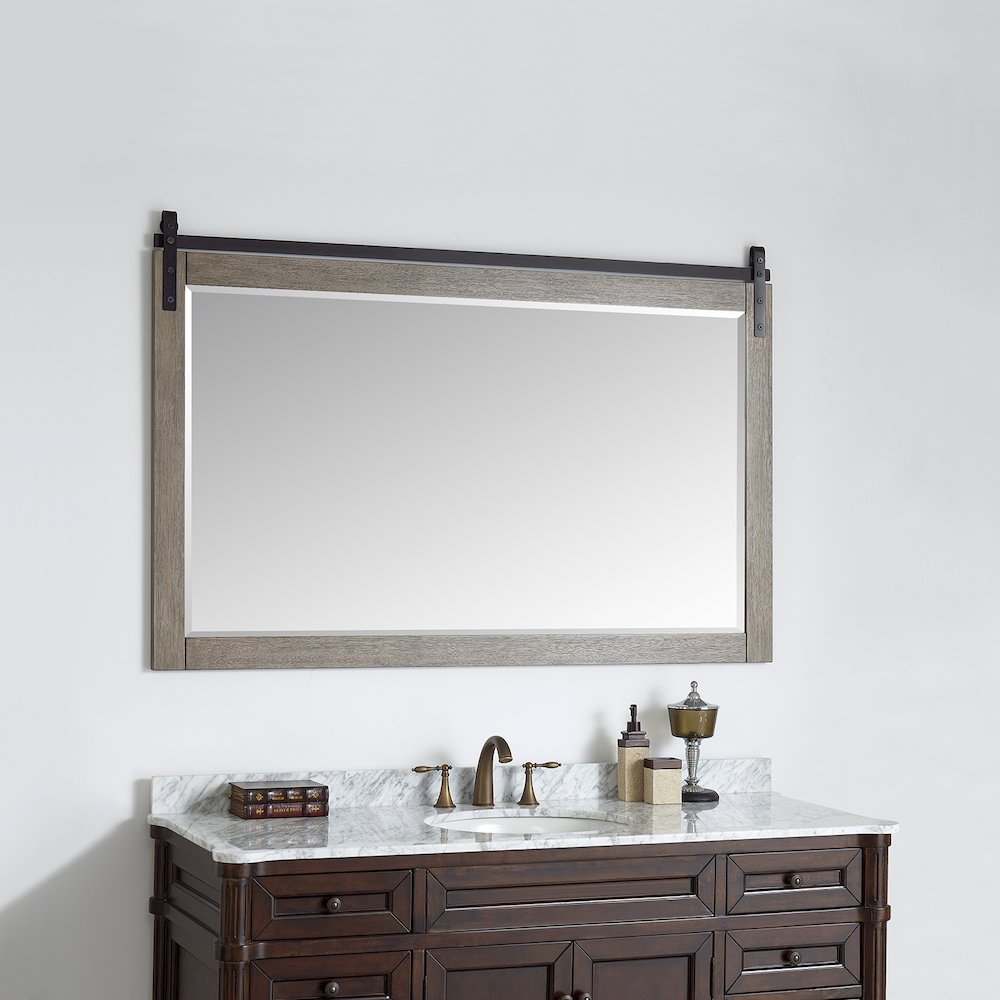 Cortes 60" Rectangular Bathroom Vanity Barndoor Wall Mount Mirror in Grey. Picture 3