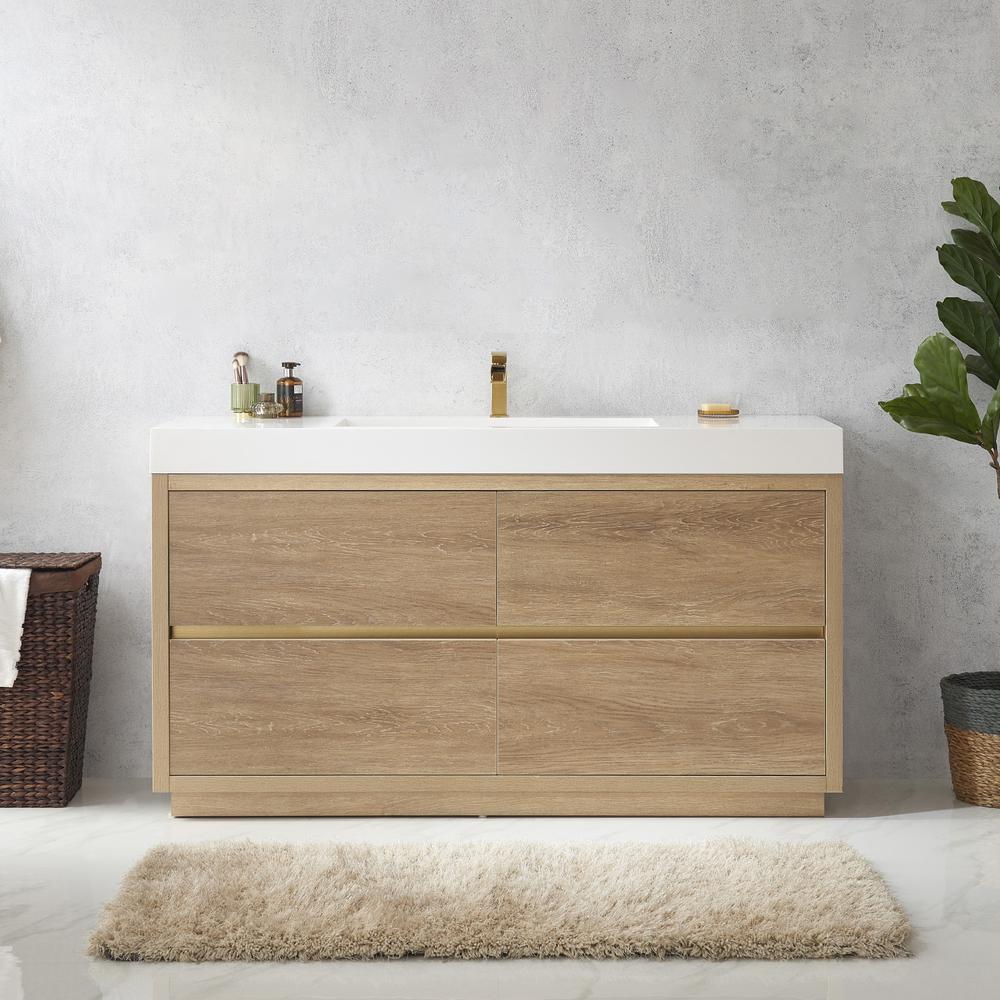 Single Sink Bath Vanity with White Composite Integral Square Sink Top. Picture 3