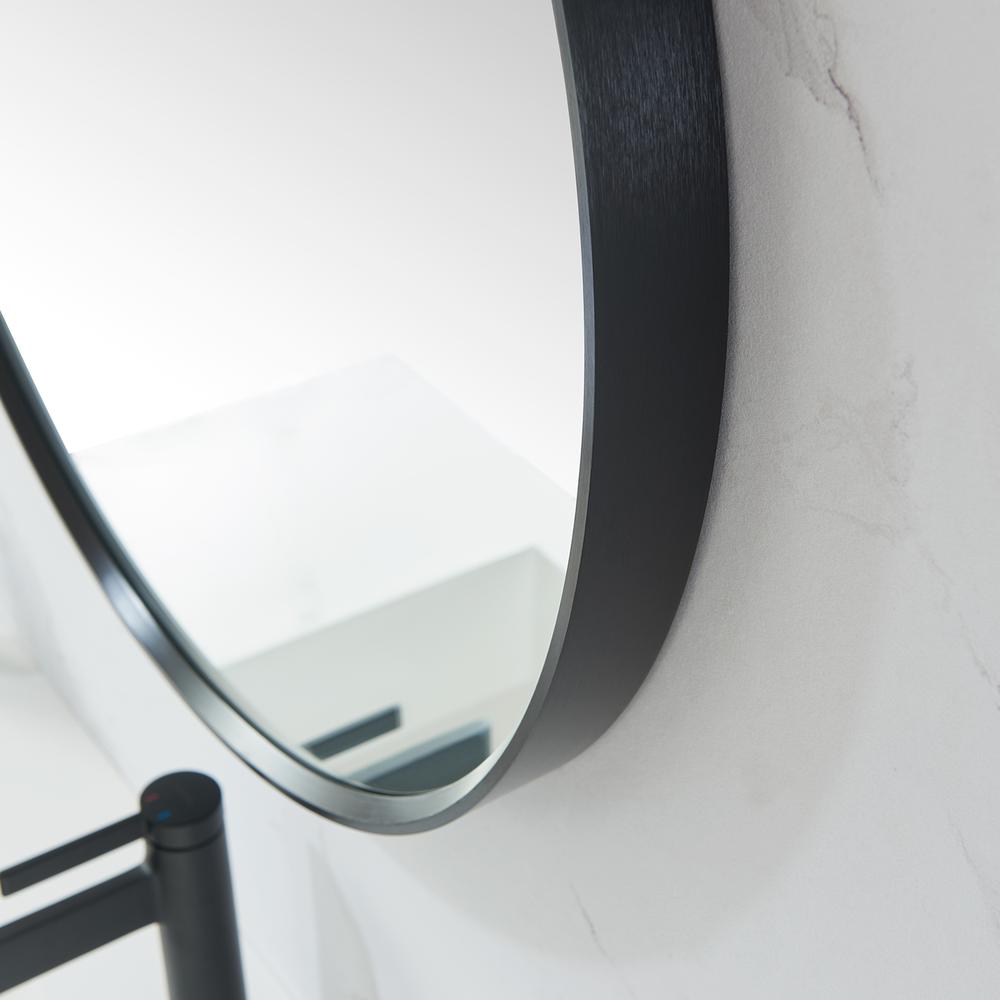 Cascante 35.4 in. W x 35.4 in. H Round Metal Wall Mirror in Brushed Black. Picture 5